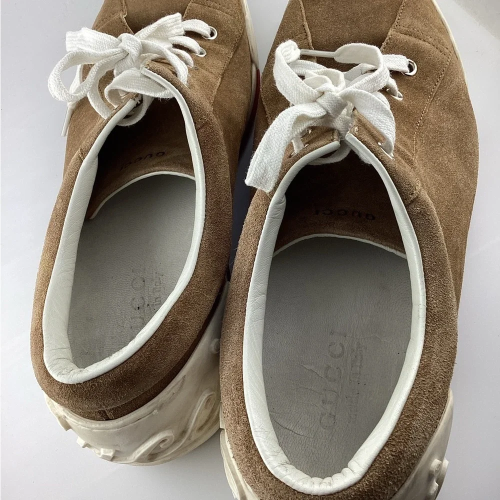 Gucci Men's Sneakers in Tan Suede with White Accents